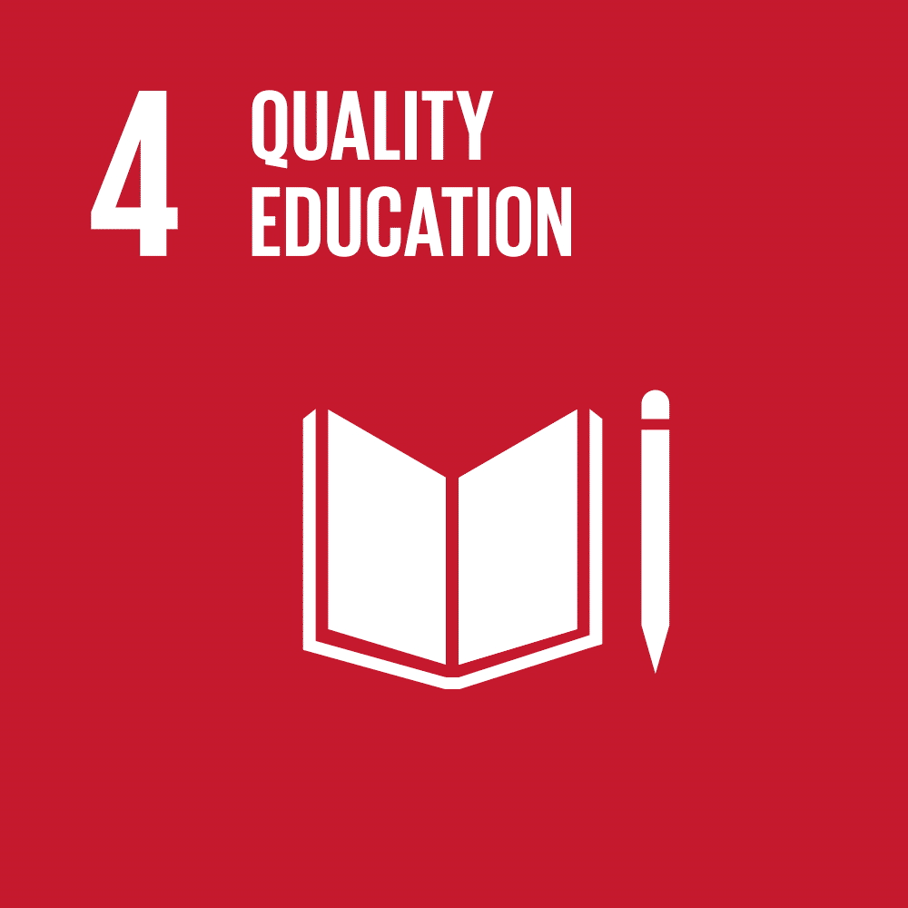 Icona del SDG 4 Quality education con un libro e una matita